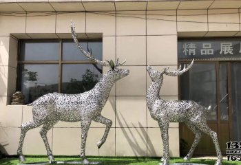 梅花鹿雕塑-公园不锈钢创意两只梅花鹿雕塑