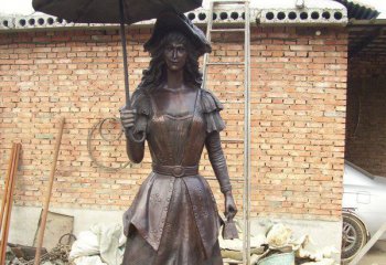 美女雕塑-公园西洋铜雕打伞的美女雕塑
