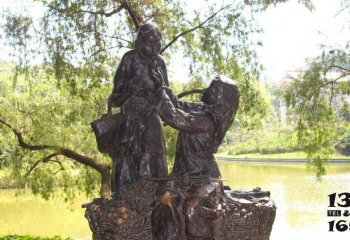 女孩雕塑-公园喂母亲吃荔枝的铜雕女孩雕塑