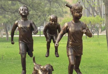 跑步雕塑-体育仿铜玻璃钢小孩跑步童趣雕塑人物摆件