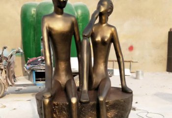 情侣雕塑-公园坐着聊天的铜雕抽象情侣雕塑