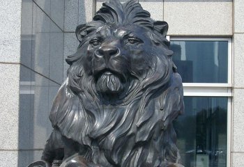 狮子雕塑-城市街道大型仿真动物创意不锈钢仿铜狮子雕塑