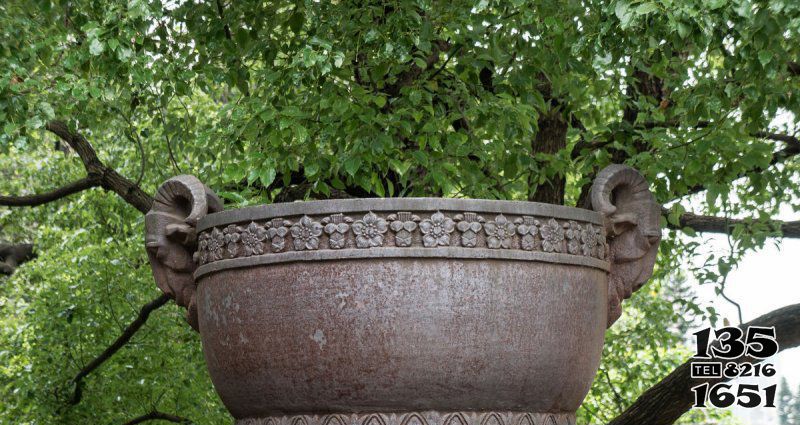 缸雕塑-仿古水缸铜雕 花纹缸雕塑高清图片