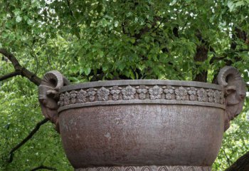 缸雕塑-仿古水缸铜雕 花纹缸雕塑