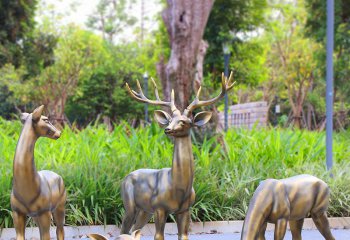 鹿雕塑-公园玻璃钢彩绘创意玻璃钢仿铜四只鹿雕塑