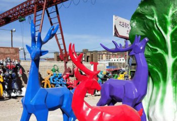 鹿雕塑-城市街道创意玻璃钢彩绘几何鹿雕塑
