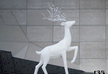 鹿雕塑-公园户外玻璃钢白色鹿雕塑