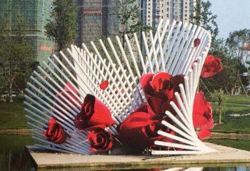 玫瑰雕塑-公园园林玫瑰花不锈钢水景玫瑰雕塑