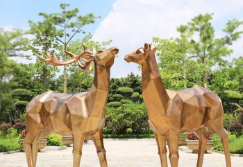 梅花鹿雕塑-不锈钢几何仿铜公园景区梅花鹿雕塑