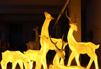 梅花鹿雕塑-城市广场夜晚照明玻璃钢梅花鹿雕塑