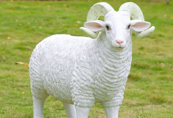 绵羊雕塑-草地上一只站立的玻璃钢仿真绵羊雕塑