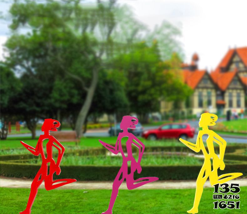 跑步雕塑-别墅花园摆放跑步人物剪影抽象不锈钢雕塑