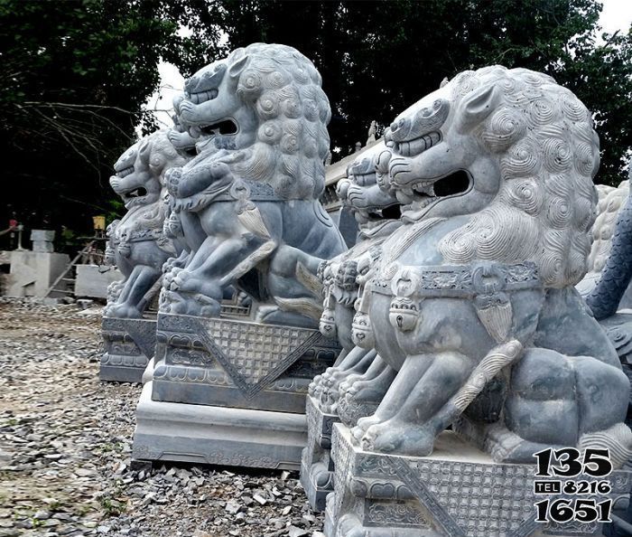 狮子雕塑-庭院祠堂创意青石石雕抽象狮子雕塑高清图片