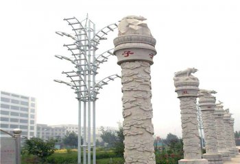 石柱雕塑-公园摆放古代生肖石雕龙柱雕塑