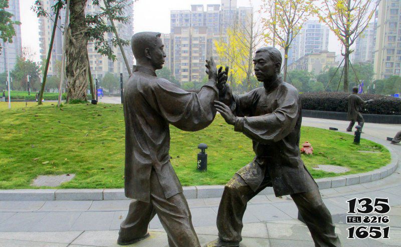 太极雕塑-公园打太极拳人物铜雕高清图片