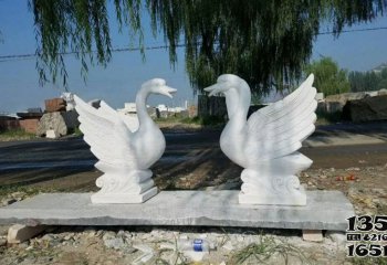 天鹅雕塑-户外景区汉白玉切割创意展翅天鹅雕塑