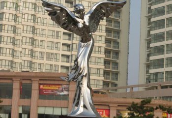 天使雕塑-小区广场摆放不锈钢镜面天使雕塑