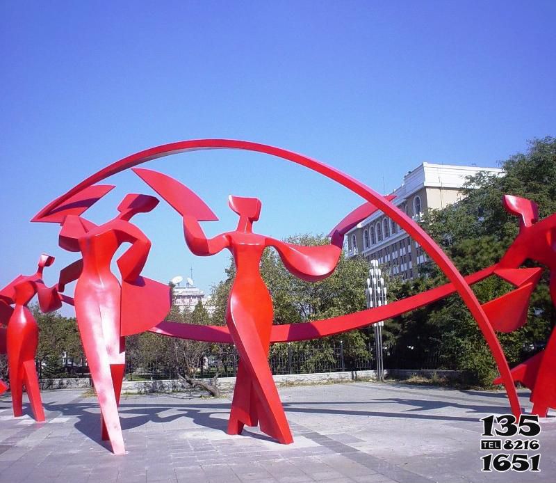跳舞蹈雕塑-花园广场不锈钢扇子舞蹈雕塑高清图片