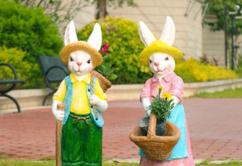兔子雕塑-公园草坪树脂两只彩绘兔子雕塑