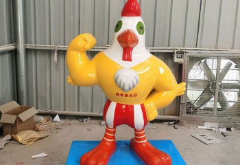 鸡雕塑-商场门口摆放的大力士玻利阿纲彩绘鸡雕塑