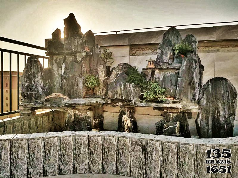 假山雕塑-阳台摆放小型假山池塘流水景观高清图片