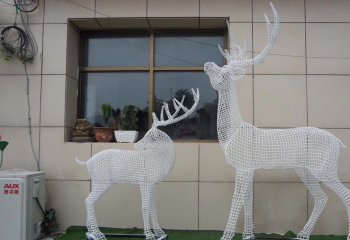 梅花鹿雕塑-不锈钢创意户外草坪镂空照明梅花鹿雕塑