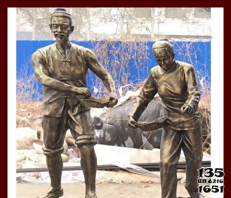 农耕雕塑-广场公园古代农耕播种系列人物铜雕高清图片