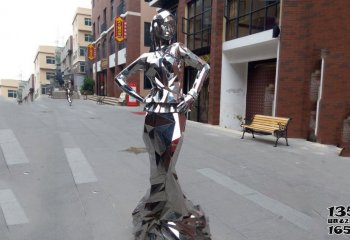 女孩雕塑-广场不锈钢镜面抽象女孩雕塑