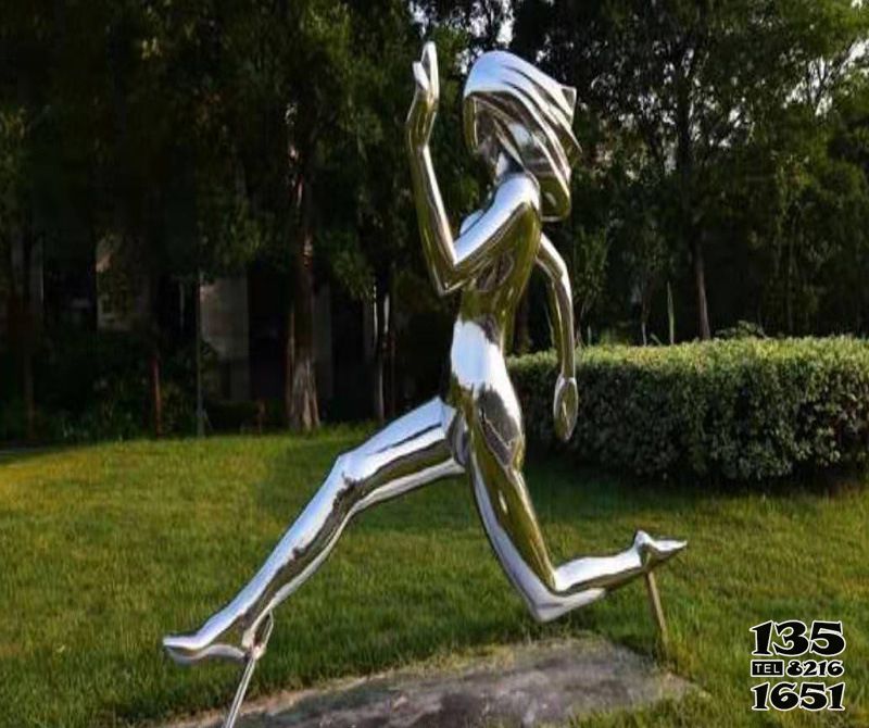跑步雕塑-镜面不锈钢跑步公园人物健身运动雕塑摆件跑步雕塑