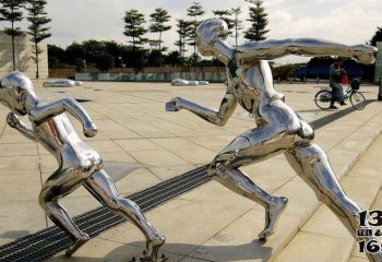 跑步雕塑-广场镜面不锈钢跑步运动雕塑