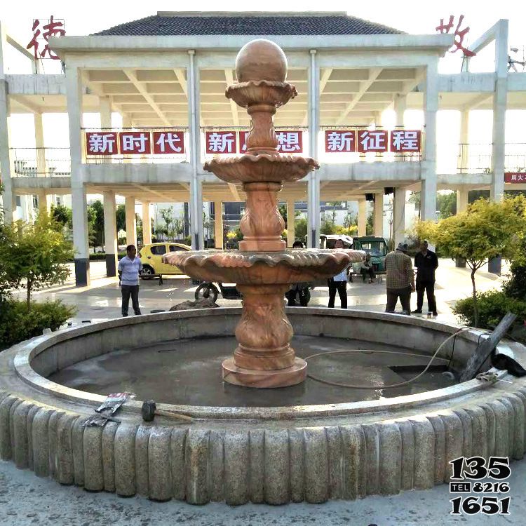 喷泉雕塑-户外园林景点大型晚霞红石雕天使喷泉雕塑高清图片