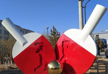 乒乓球雕塑-体育公园喷漆不锈钢乒乓球拍雕塑