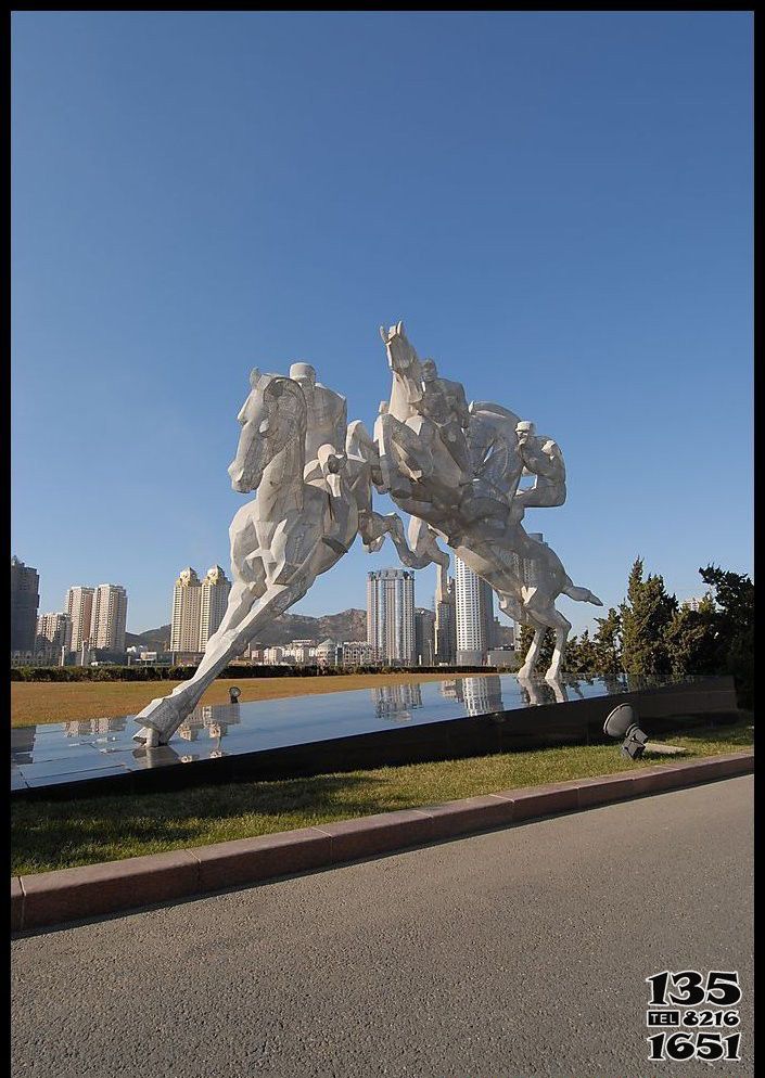 骑马雕塑-街道不锈钢抽象骑马雕塑高清图片
