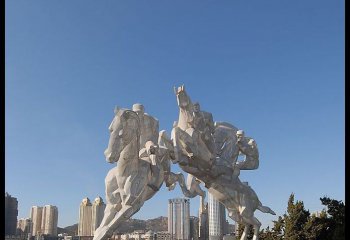 骑马雕塑-街道不锈钢抽象骑马雕塑