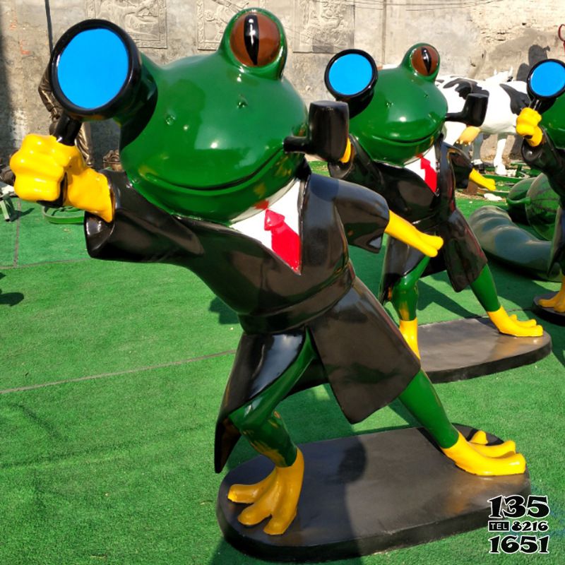青蛙雕塑-户外多个跳舞的玻璃钢青蛙雕塑