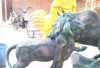 狮子雕塑-玻璃钢彩绘大型仿真别墅小区庭院镇宅狮子雕塑