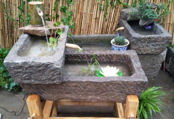 石槽雕塑-老旧石槽组合水缸养鱼石盆庭院户外石磨青石景观流水摆件石槽雕塑