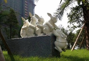 兔子雕塑-小区装饰一群创意玻璃钢兔子雕塑