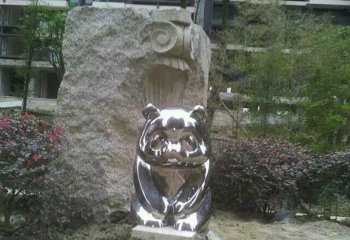 熊猫雕塑-酒店草坪镜面不锈钢熊猫雕塑
