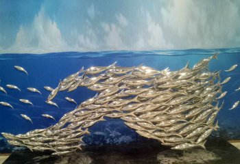 鱼雕塑-海洋景区一群不锈钢游泳的鱼雕塑
