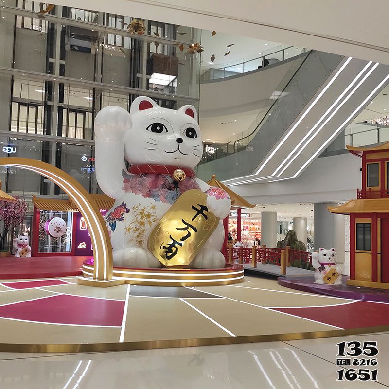 招财猫雕塑-大型商场摆放玻璃钢彩绘招财猫雕塑高清图片