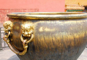 缸雕塑-故宫圆形水缸铜雕狴犴缸雕塑