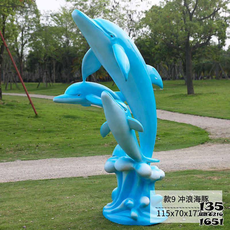 海豚雕塑-园林母子款蓝色玻璃钢海豚雕塑高清图片