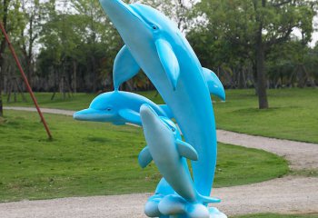 海豚雕塑-园林母子款蓝色玻璃钢海豚雕塑