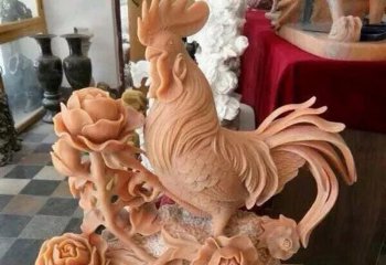 鸡雕塑-室内摆放的晚霞红石雕创意鸡雕塑