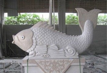 鲤鱼雕塑-公园摆放的砂岩石雕创意鲤鱼雕塑