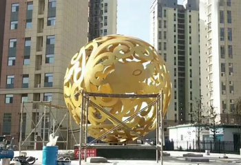 镂空球雕塑-广场小区抽象创意不锈钢喷金烤漆镂空球雕塑