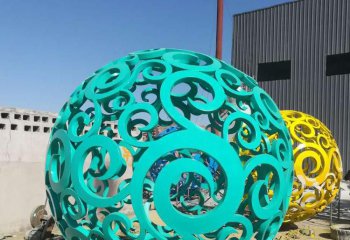 镂空球雕塑-公园户外不锈钢绿色镂空球雕塑