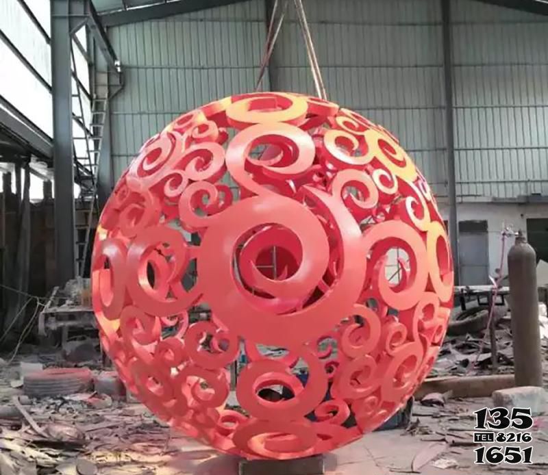 镂空球球雕塑-景区创意个性不锈钢粉色镂空球雕塑