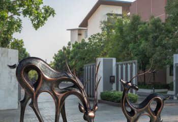 鹿雕塑-户外街道不锈钢仿铜鹿雕塑